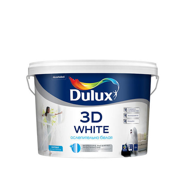 Краска в/д Dulux 3D White основа BW ослепительно белая 10 л