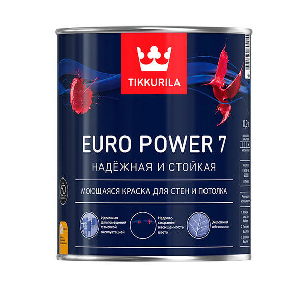 Краска в/д Tikkurila Euro Power 7 латексная основа С матовая 0.9 л
