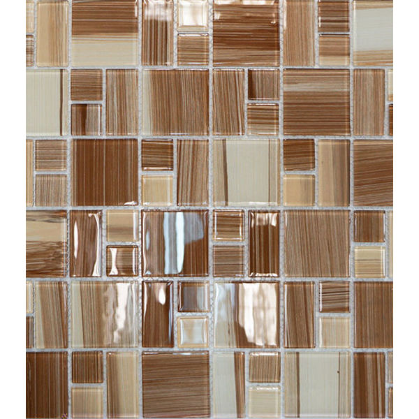 Мозаика стеклянная 327х327х4 мм бежевый полосатый микс на сетке (10 шт=1.07 кв.м)