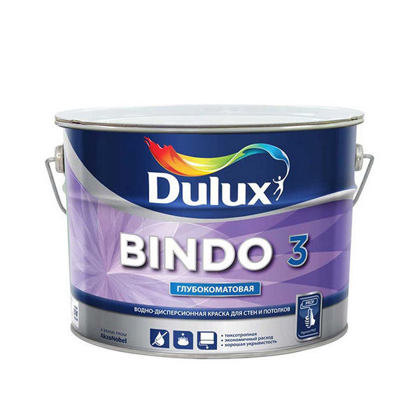 Краска в/д Dulux Bindo 3 основа BW глубокоматовая 10 л
