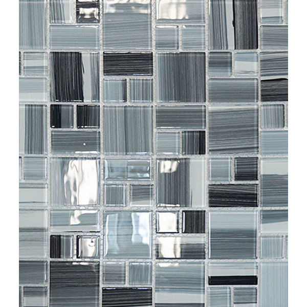 Мозаика стеклянная 327х327х4 мм серый полосатый микс на сетке (10 шт=1.07 кв.м)